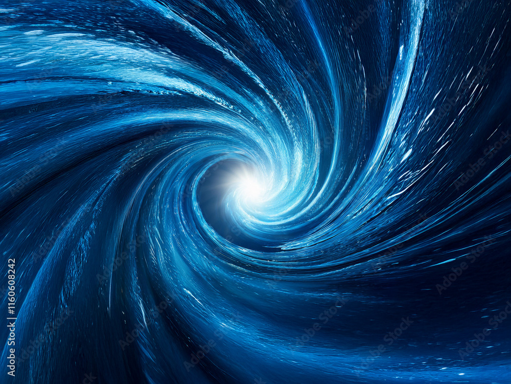 Poster a mesmerizing vortex of swirling blue energy, drawing the eye towards a radiant center. the intense 