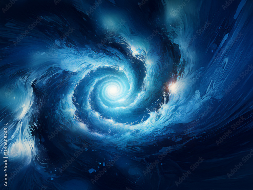Poster a swirling vortex of luminous blue nebulae, glowing with an inner light, evokes a sense of cosmic wo