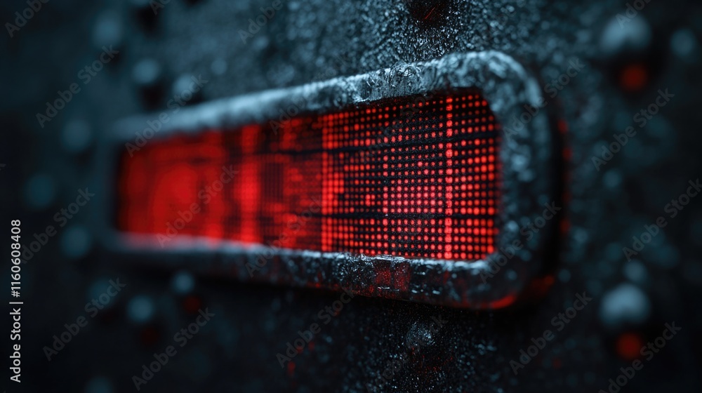 Poster a close-up shot of a bright red light on a wall, useful for highlighting a point or adding visual in