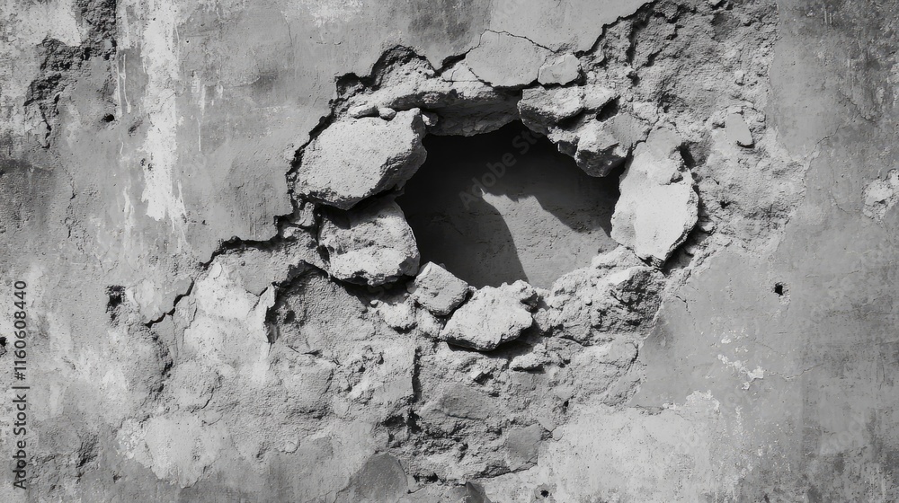 Poster isolated image of a hole in the wall, showing the damage with a stark contrast against the plain sur