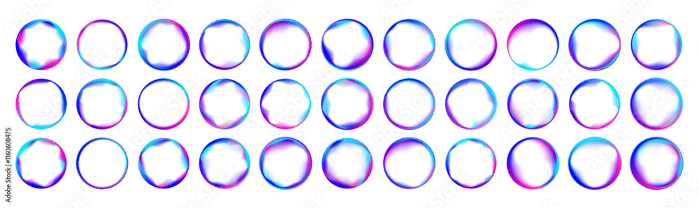 Poster Collection of glowing neon lights on white transparent background with copy space. Round frames with two-color neon motion graphics on isolated transparent background in PNG and vector format. 