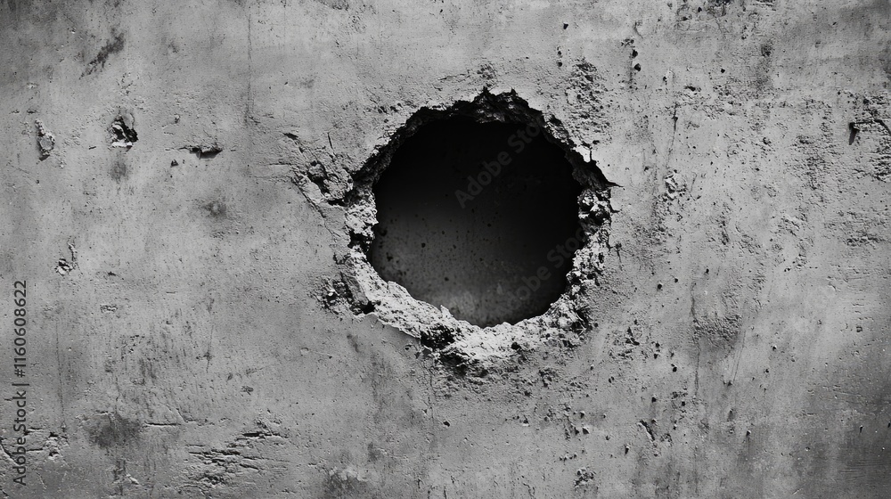 Aufkleber isolated image of a hole in the wall, showing the damage with a stark contrast against the plain sur