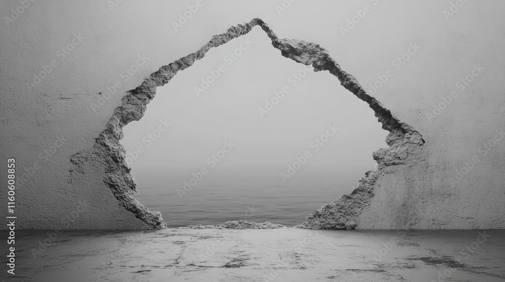 Poster isolated image of a hole in the wall, showing the damage with a stark contrast against the plain sur