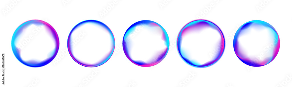 Aufkleber Round banner with neon gradient isolated on white transparent background in PNG vector format. Round light frame. Can be used for badges, price tags, labels.	
