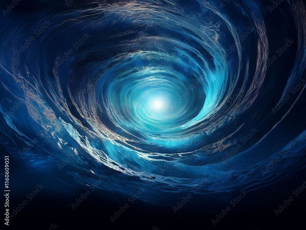 Aufkleber A swirling vortex of deep blues and bright turquoise, creating a mesmerizing, ethereal tunnel leading to a radiant light.  The texture is cloudy and luminous.