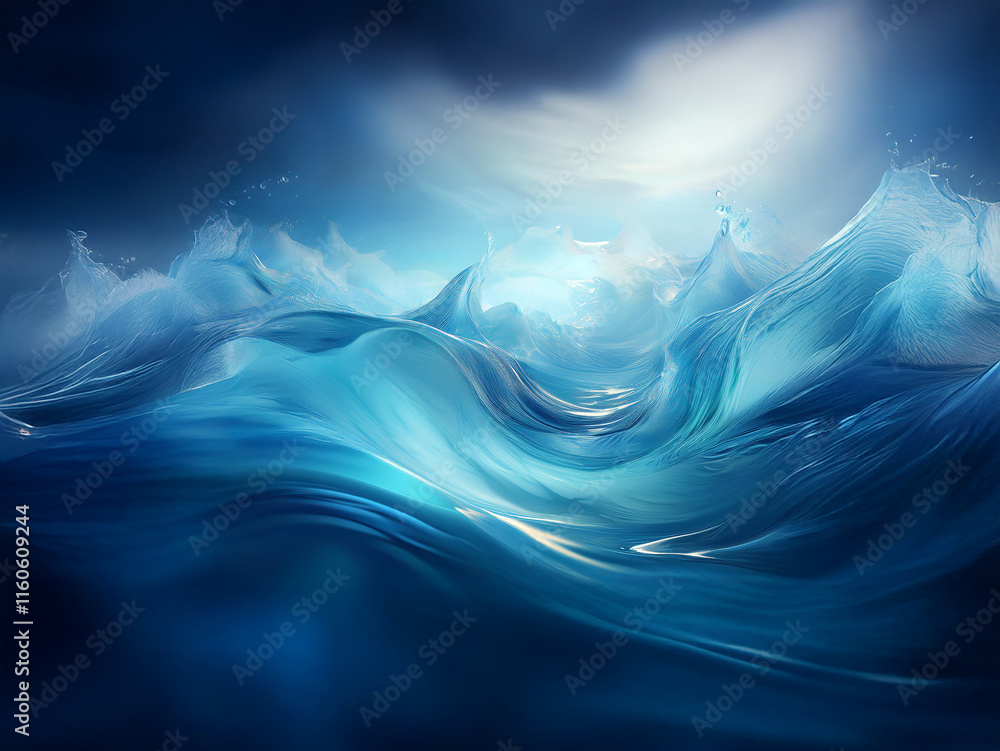 Poster a mesmerizing depiction of a stormy sea at night. the waves are depicted with a painterly, almost li
