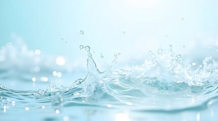 Transparent clear white water surface texture with ripples, splashes and bubbles. Abstract summer banner background Water waves in sunlight with copy space Cosmetic moisturizer micellar toner emulsion