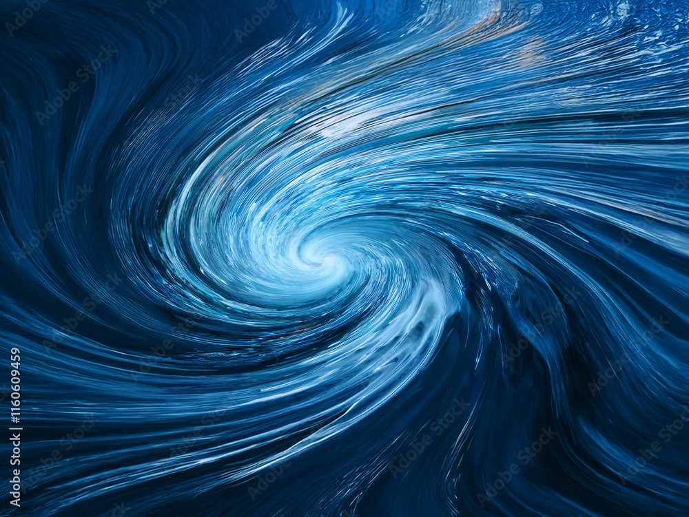 Poster a mesmerizing swirl of deep blues and whites creates a vortex, suggesting the powerful energy of a c