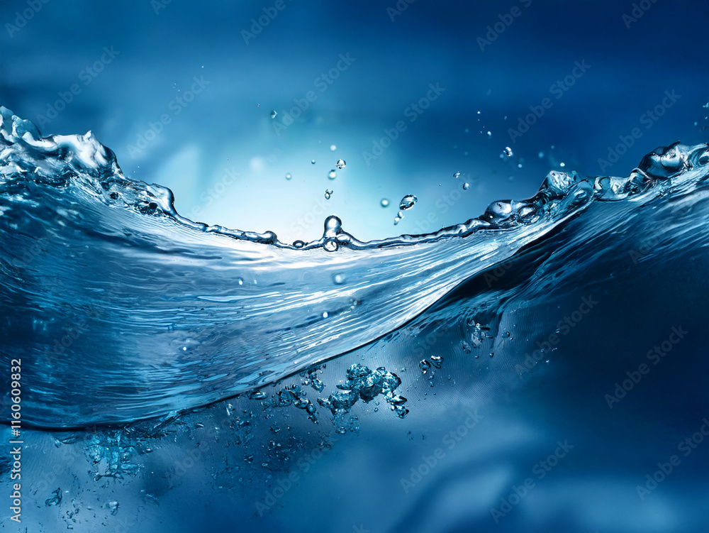 Poster a mesmerizing underwater scene with a flowing wave, showing the texture and clarity of the water. bu