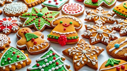 A detailed, photorealistic Christmas gingerbread cookie portrait, exquisitely crafted.