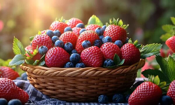 Summer Berries Basket: A Delightful Harvest of Strawberries and Blueberries