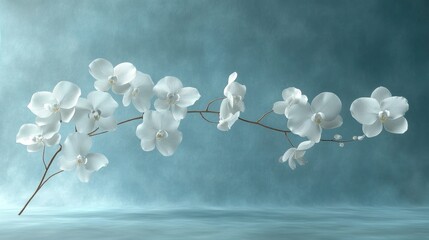 White orchids branch on teal background. © RONNY