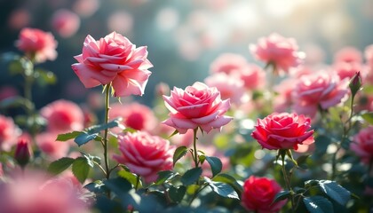 Obraz premium Elegant roses in shades of pink and red, painted in watercolor style.
