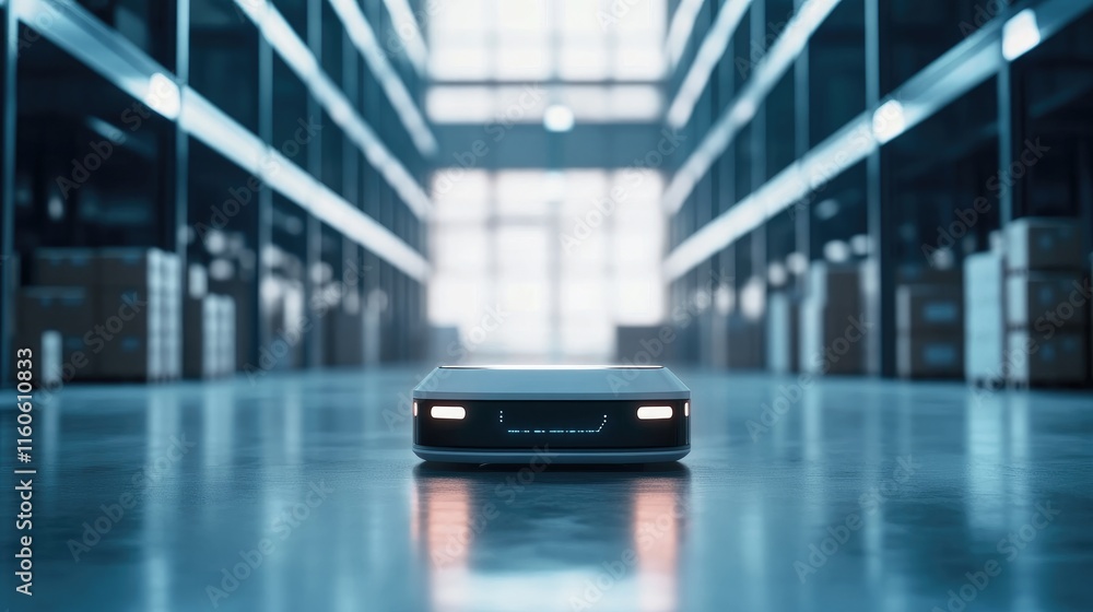 Aufkleber Modern automated robot moving packages in an industrial storage warehouse, showcasing streamlined logistics and robotics.