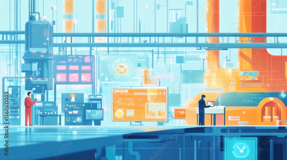 Poster Modern digital pipeline illustration showcasing SaaS and automation technology reshaping industries, with space for copy.