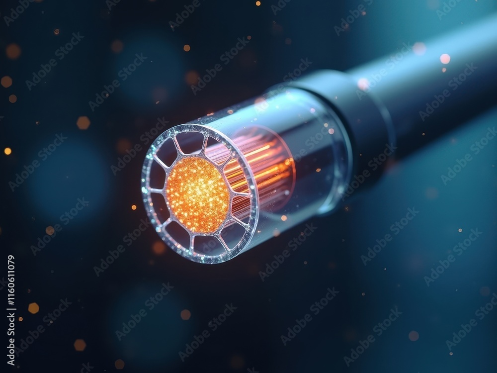 Poster closeup view of a high-tech graphene cable showcasing its unique structure in a vivid setting