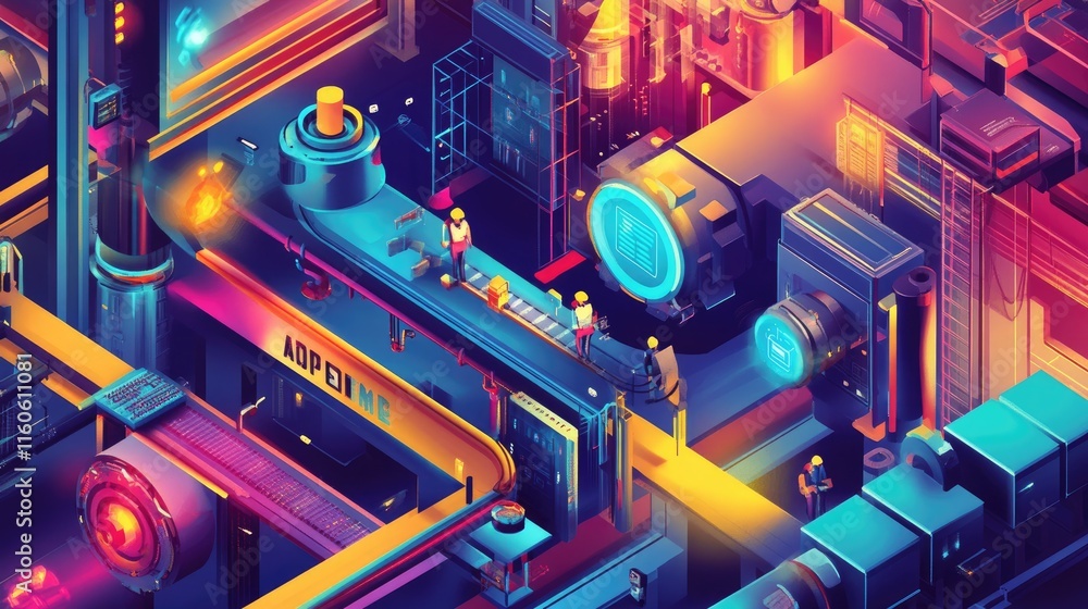 Poster Modern digital pipeline illustration showcasing SaaS and automation technology reshaping industries, with space for copy.