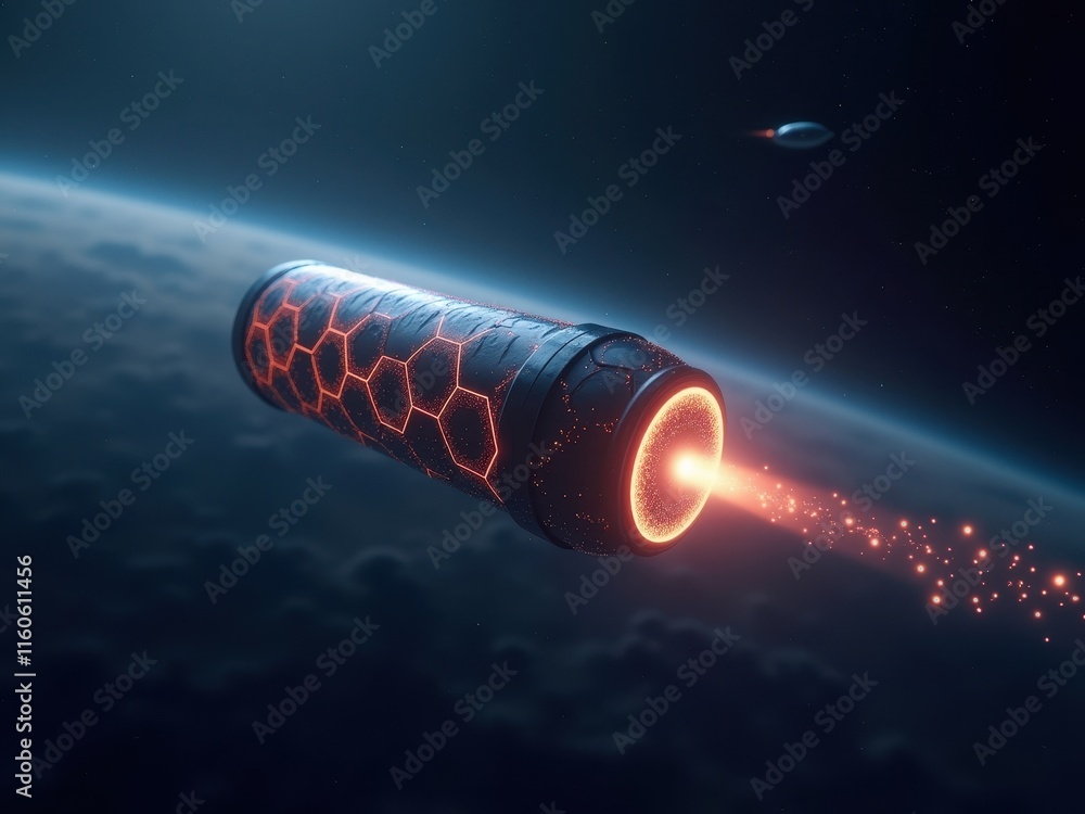 Poster conceptual representation of graphene-based technology illustrating futuristic propulsion in space e