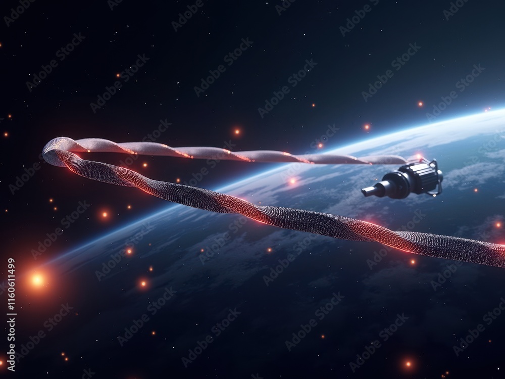 Aufkleber visualization of graphene cables in space demonstrating advanced technology applications and potenti
