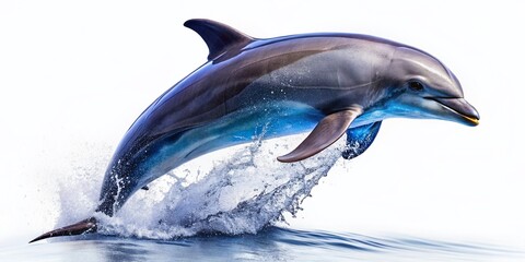 Fototapeta premium Adorable Leaping Dolphin on White Background - AI Art