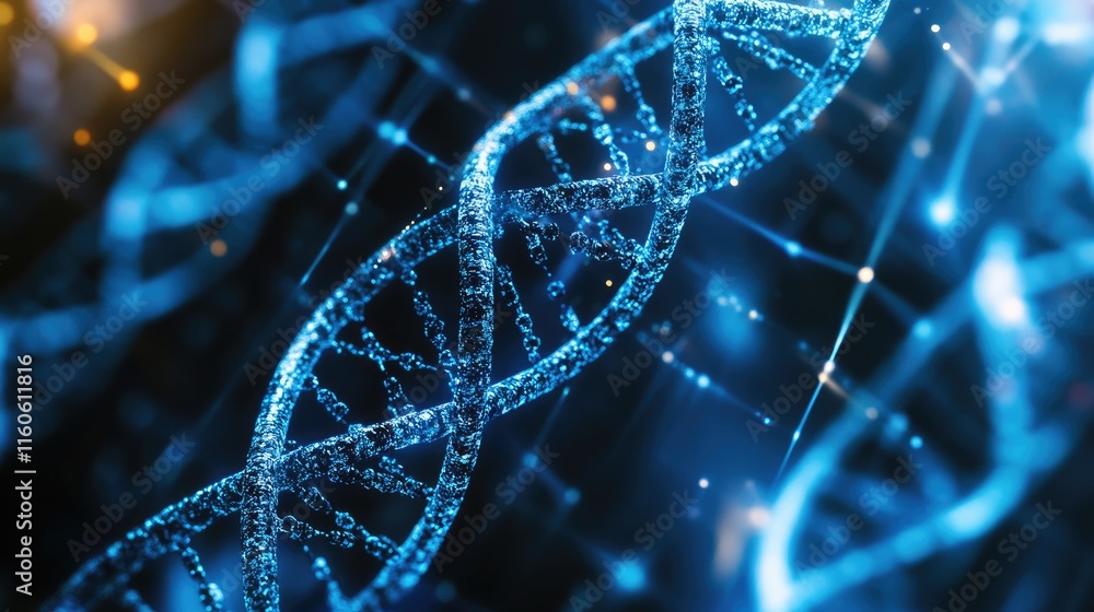 Poster Molecular interaction between nucleotides and proteins in DNA replication and transcription, illustrating the complex biological processes of genetic coding.