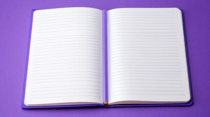 Blank open notebook on a vibrant purple background with lines