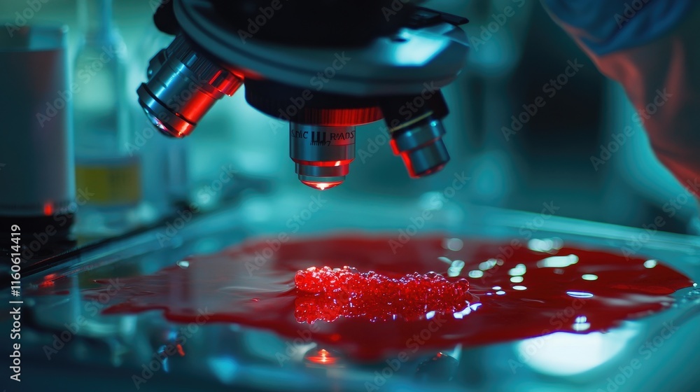 Aufkleber professional lab assistant using a microscope to examine a blood sample in a modern laboratory, part