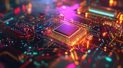 Obraz premium Process of examining a microchip transistor under a microscope in a laboratory, part of PCB production and microchip testing for automation.