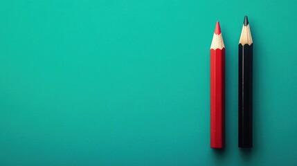 Red and Black Colored Pencils on Vibrant Turquoise Background