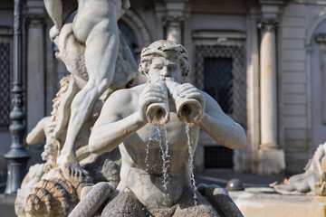 Close-up of a sculpture from the Fontana del Moro on Piazza Navona