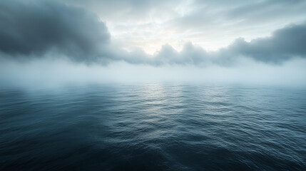 Fototapeta premium Dramatic Ocean Scene with Misty Horizon and Storm Clouds for Atmospheric Themes