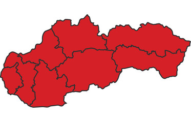 Slovakia Red map with border of regions outline vector