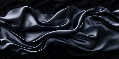 Fototapeta premium Dark grey fabric with luxurious folds and waves, creating an elegant and smooth texture.