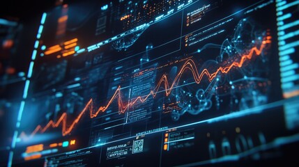 Fototapeta premium Virtual medical HUD elements including DNA formulas, electrocardiogram monitors, and body scans, showing cutting-edge health diagnostics and data analysis.