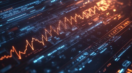 Fototapeta premium Virtual medical HUD elements including DNA formulas, electrocardiogram monitors, and body scans, showing cutting-edge health diagnostics and data analysis.