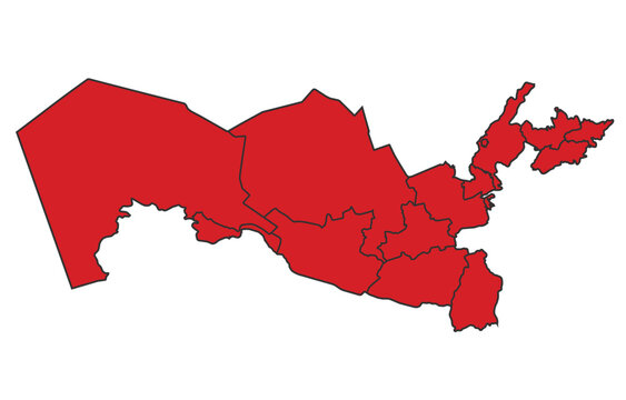 recommend clip art: Uzbekistan Red map with border of regions outline vector