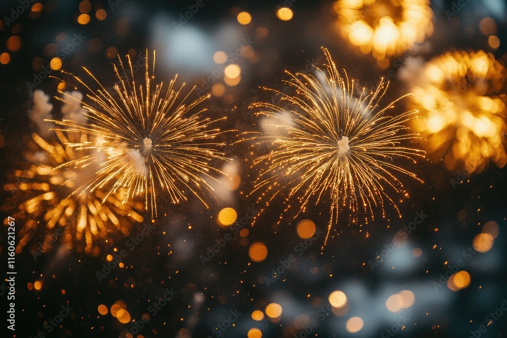 Wall mural explosive colorful fireworks exploding above the dark blue sky