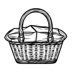 Fototapeta premium Hand-drawn picnic basket with food.