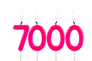 Candles forming the number 7000 - white background
