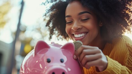 The Happy Girl Saving Money