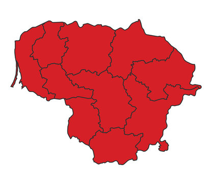recommend clip art: Lithuania Red map with border of regions outline vector