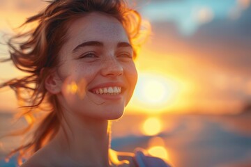 Beautiful Woman Smiling At Sunset