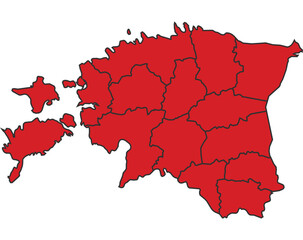 Estonia Red map with border of regions outline vector