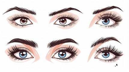 Gorgeous Female Eyes with Long Eyelashes and Brows Set