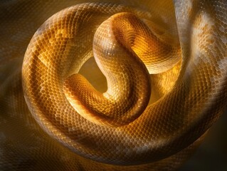 Fototapeta premium Intricate Golden Python Coiled in Macro Perspective