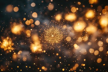 Fototapeta premium A vibrant firework explodes in the dark night sky, filling the atmosphere with colorful lights and sounds