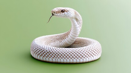 Fototapeta premium A realistic depiction of a coiled snake on a green background.