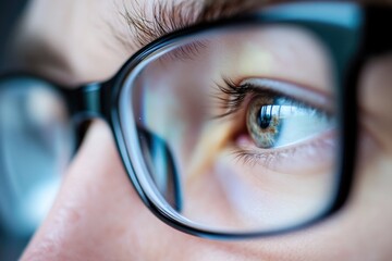 Close-up of a person wearing glasses, suitable for illustrations, educational materials and more