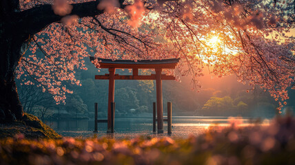 Naklejka premium Cherry Blossom Serenity in Kyoto