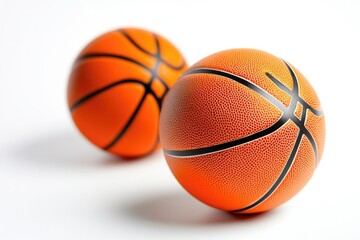 Fototapeta premium Two orange basketballs sit side by side, ready for play or practice